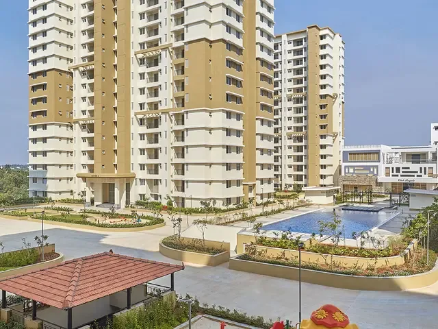 Apartment blocks at Prestige Royale Gardens on Doddaballapur Road, North Bangalore